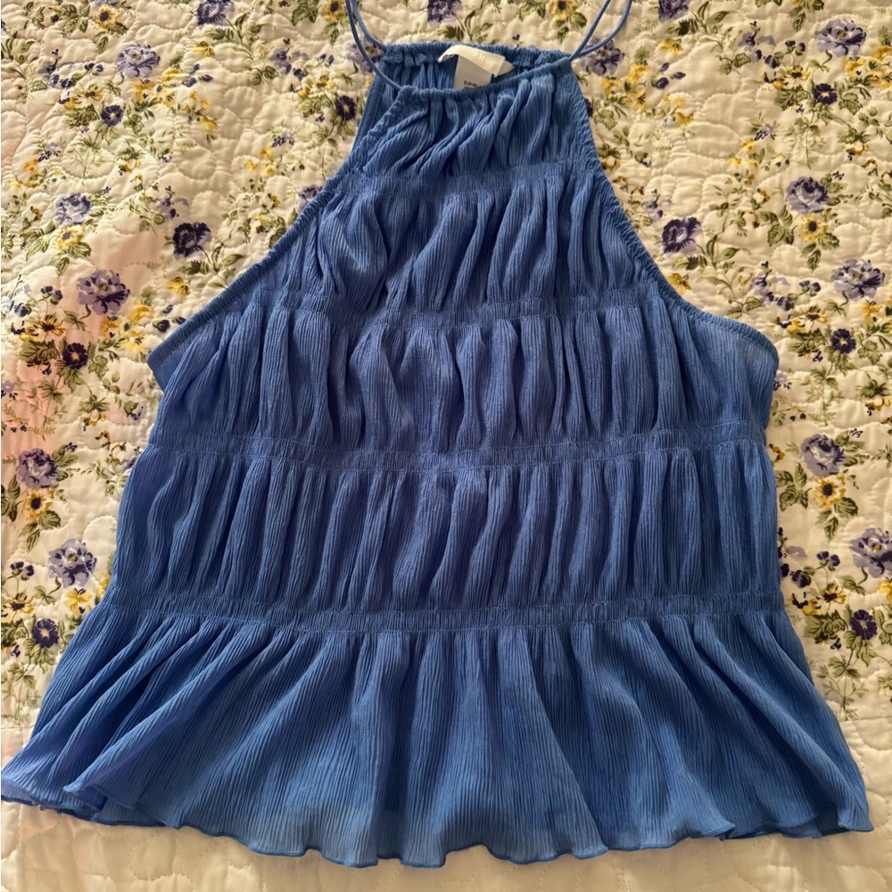 H&M Blue Ruched Ruffled Sleeveless Tank Top